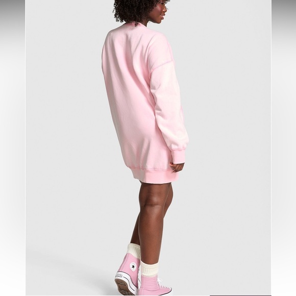 PINK x LoveShackFancy Pink Crewneck Sweatshirt Dress dog crystals shine - Picture 4 of 16